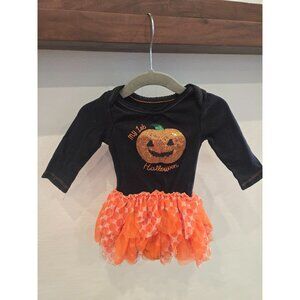 Baby Girls My 1st Halloween Black Long-Sleeve Bodysuit With Glitter Pumpkin & Or